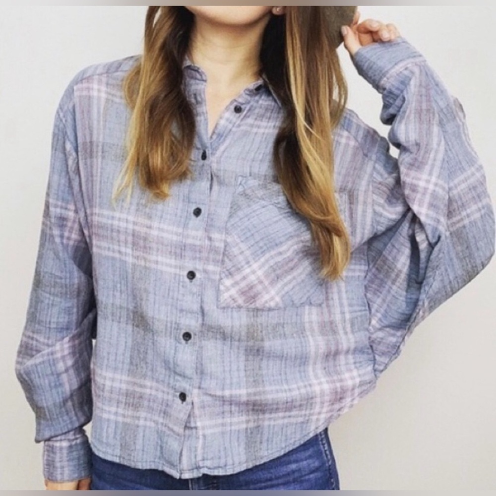 Free People Plaid Button Down Shirt we the free‎ Dolman Large